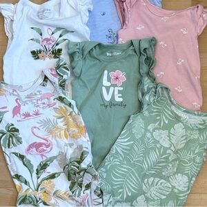 Flutter Sleeve Onesie Girl Tank Bundle Flamingo Hawaiian Print